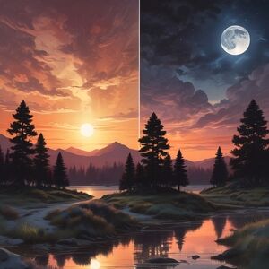 Sunset and Moonlit Landscape Art Print